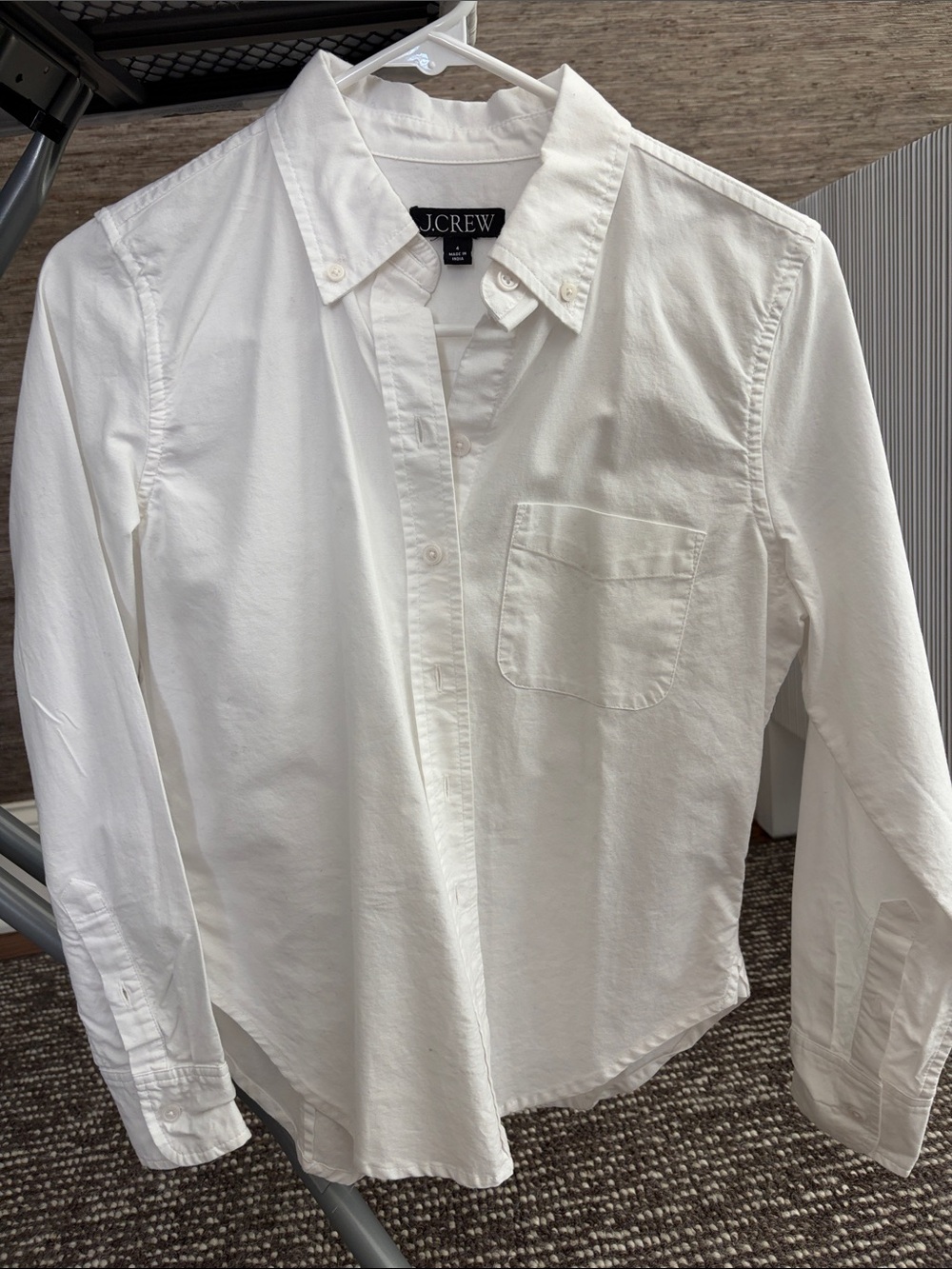 J. Crew White Button-Down Oxford Shirt with Chest Pocket